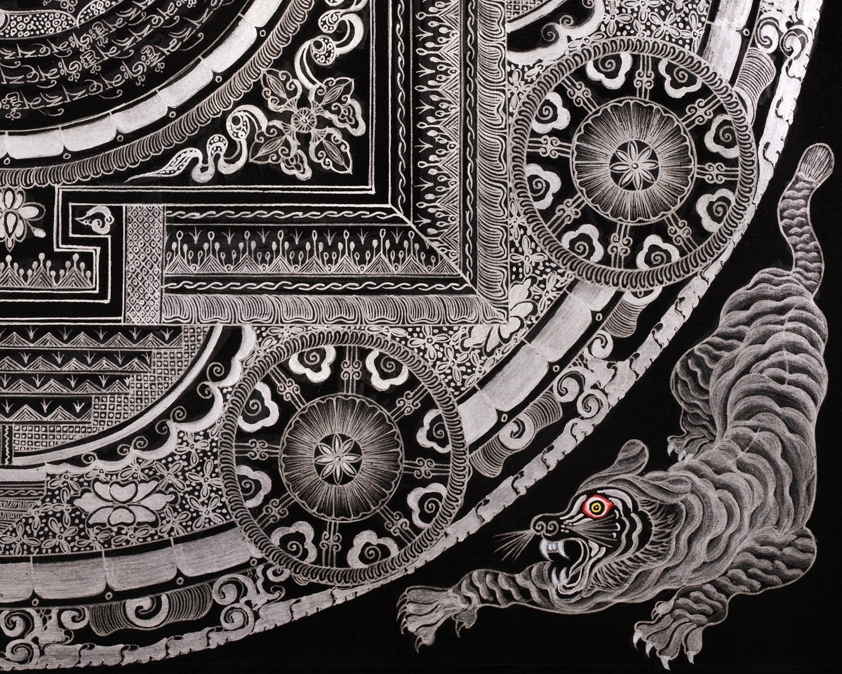 Eight Auspicious Symbol Mantra Mandala | Giclée Cavans Print | Monochromatic Artwork