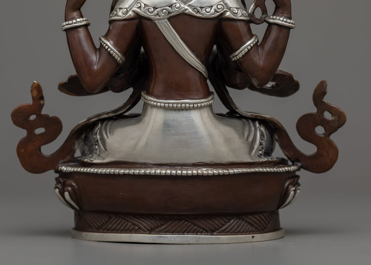 Silver-Plated Lord Chenresi Statue | Compassion Embodied Buddha