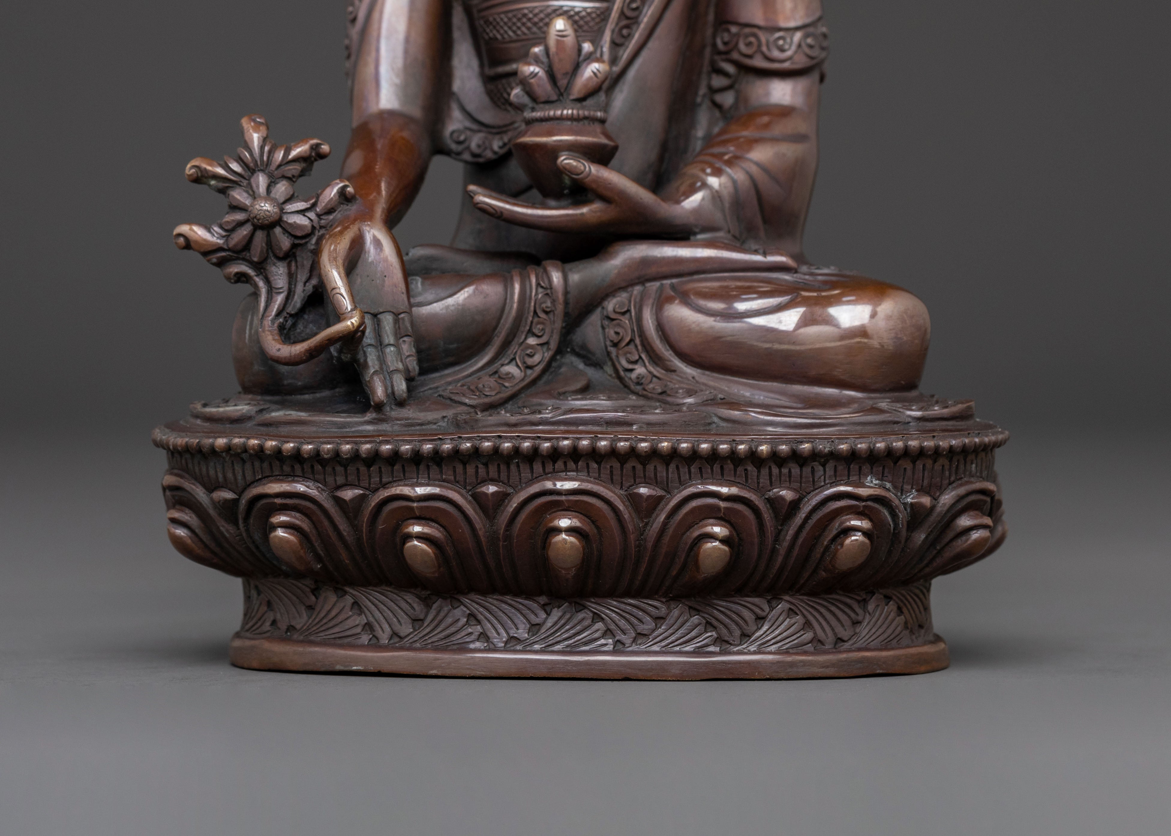 Healing Radiance: Medicine Buddha Spiritual Statue in Oxidized Copper