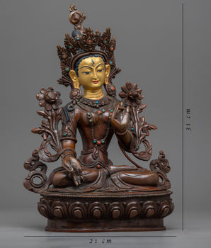 Traditional White Tara Art |  Hand-Carved Female Bodhisattva of Compassion Statue