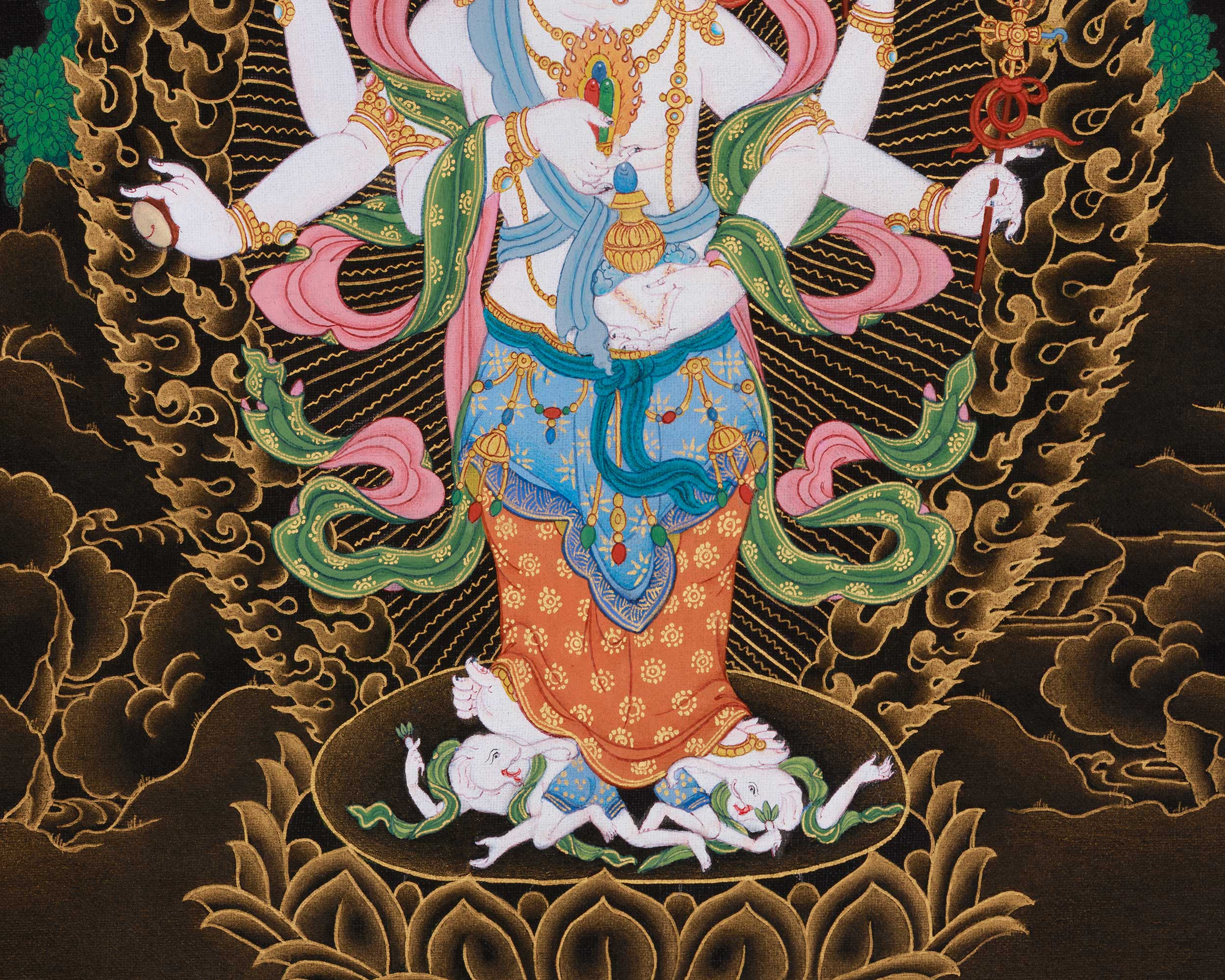 Traditional Thangka of White Mahakala | Prosperity Deity