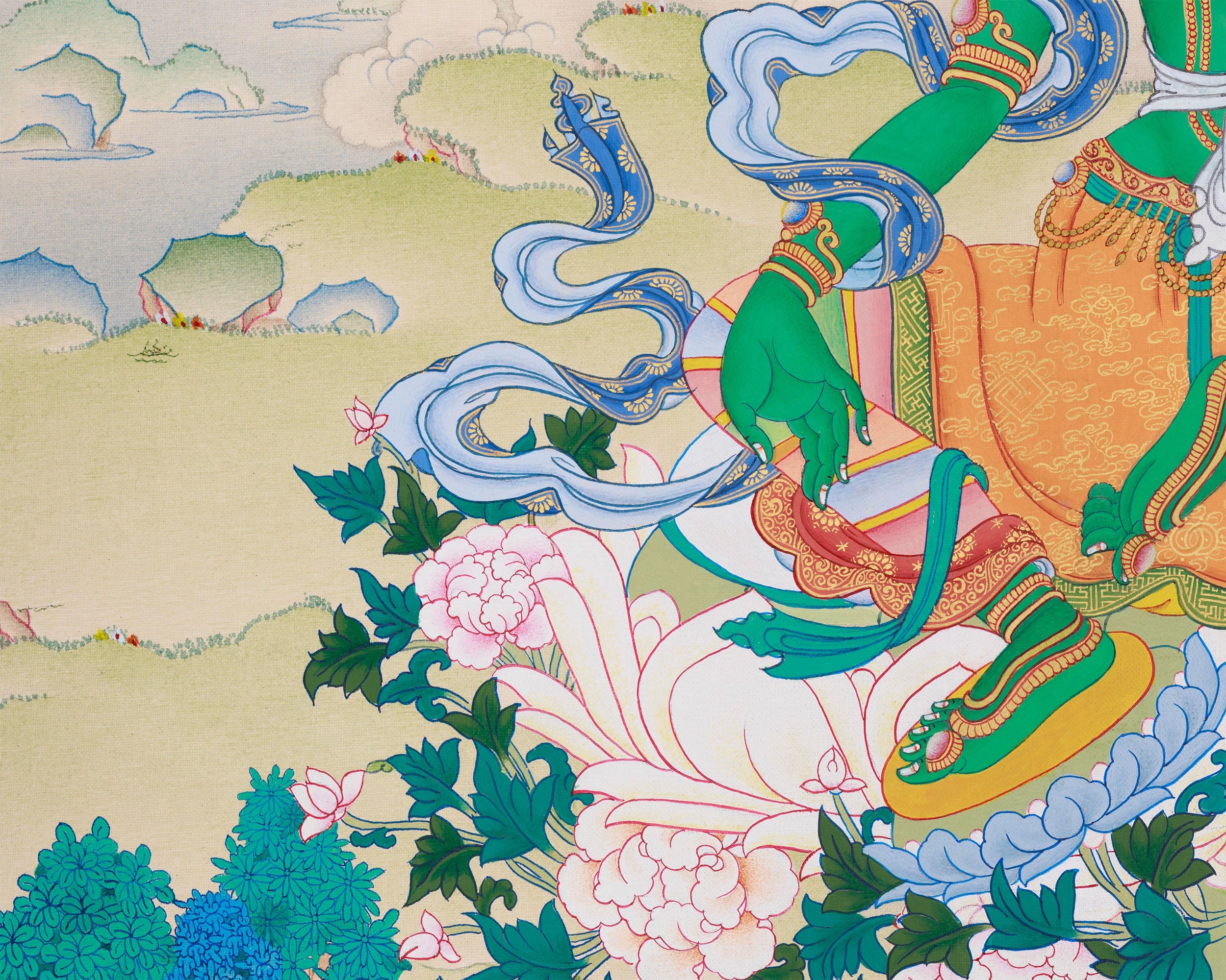 Goddess Green Tara with Amitabha Buddha | Protector of Compassion and Enlightenment