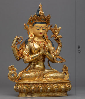 Four Armed Chenrezig Gold Sculpture | Boddhisattva of Compassion
