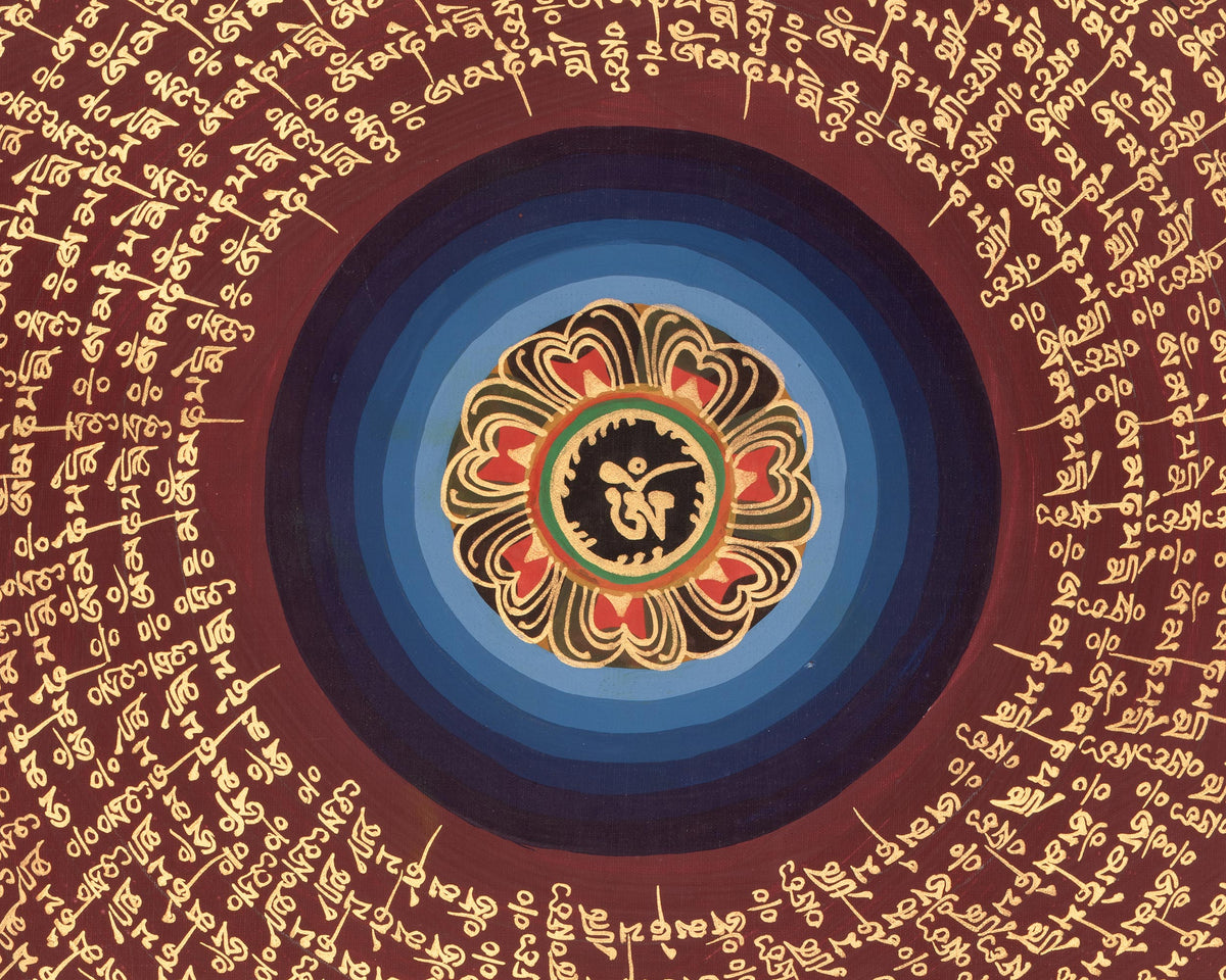 Hand-Painted Mantra Mandala | Tibetan Spiritual Thangka