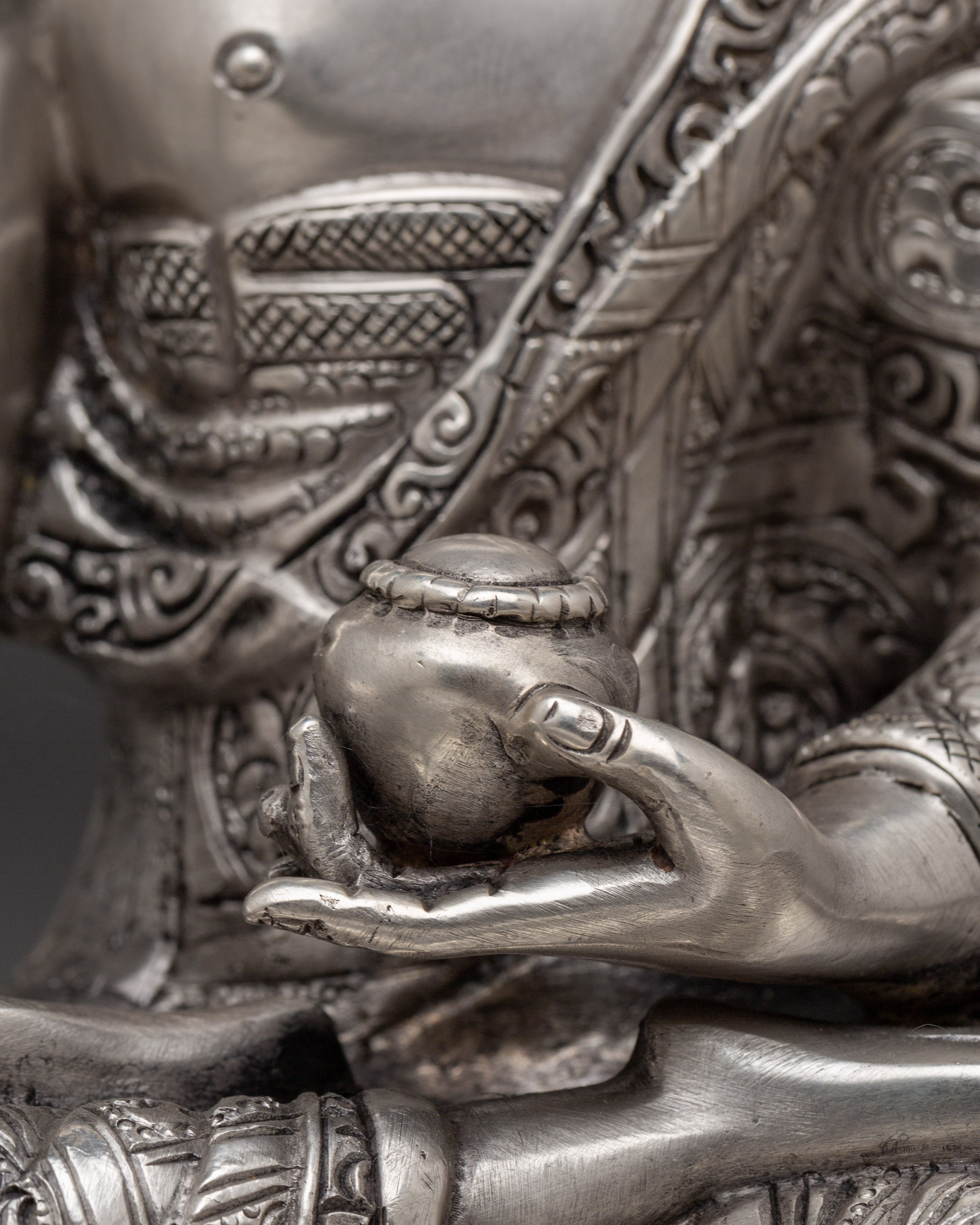 Silver Shakyamuni Buddha Statue | Gautama Buddha - Dharma Founder