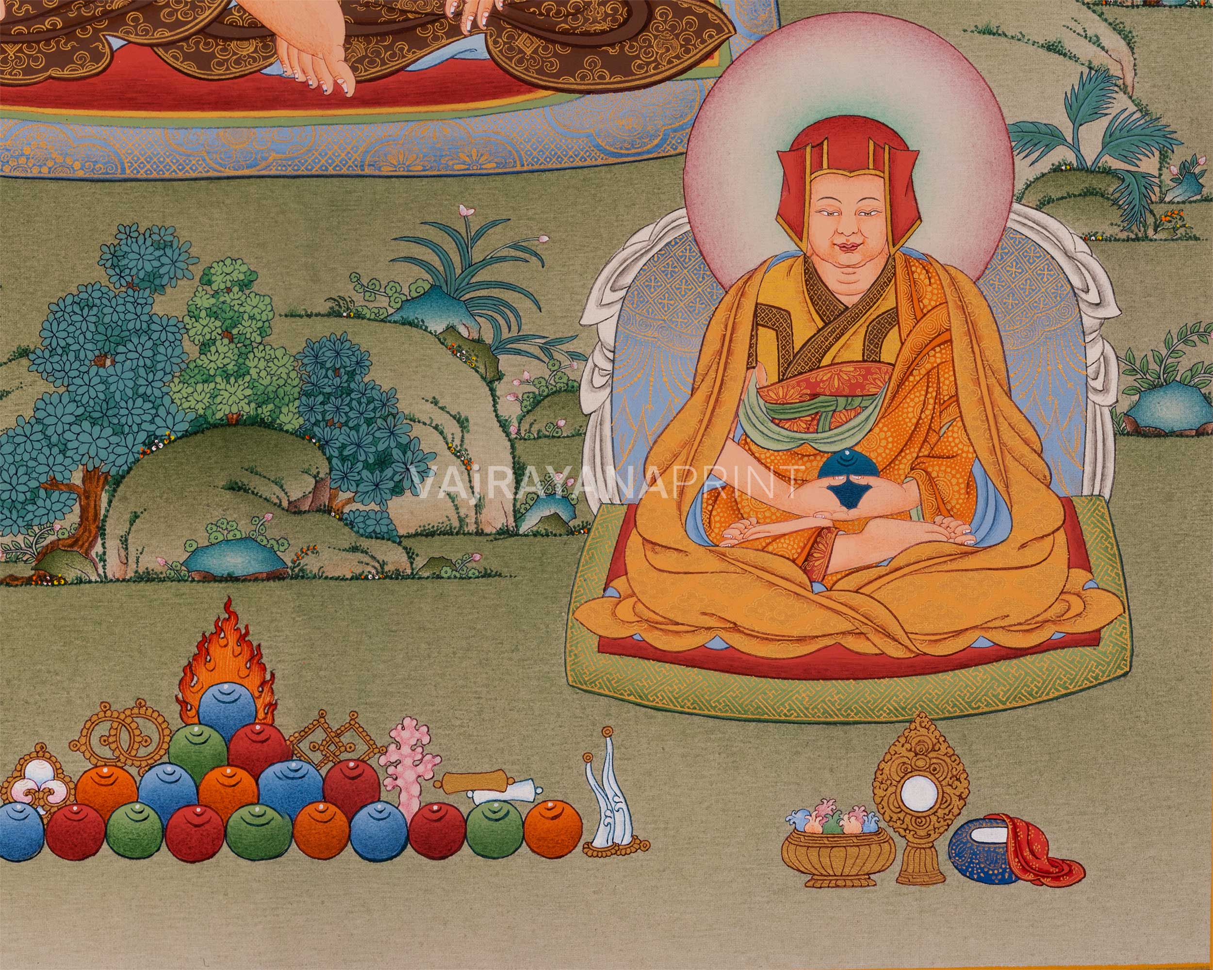 Marpha with Milarepa and Gampopa Thangka Print | Digital Canvas Print Of Tibetan Masters Thangka