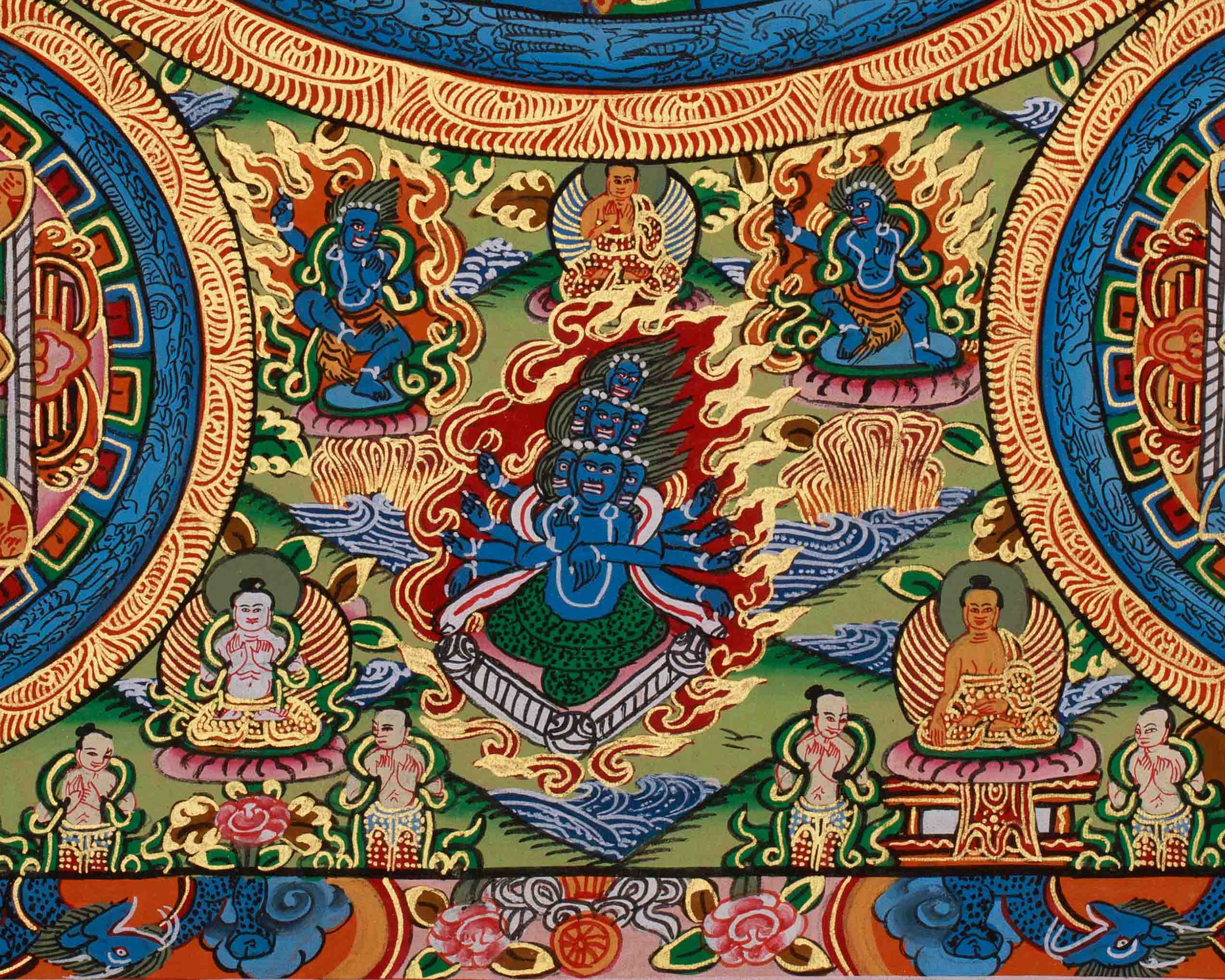 Himalayan Buddha Mandala Artwork | Buddhist Thangka Of Wisdom and Awakened Energy | Spiritual Home Decor