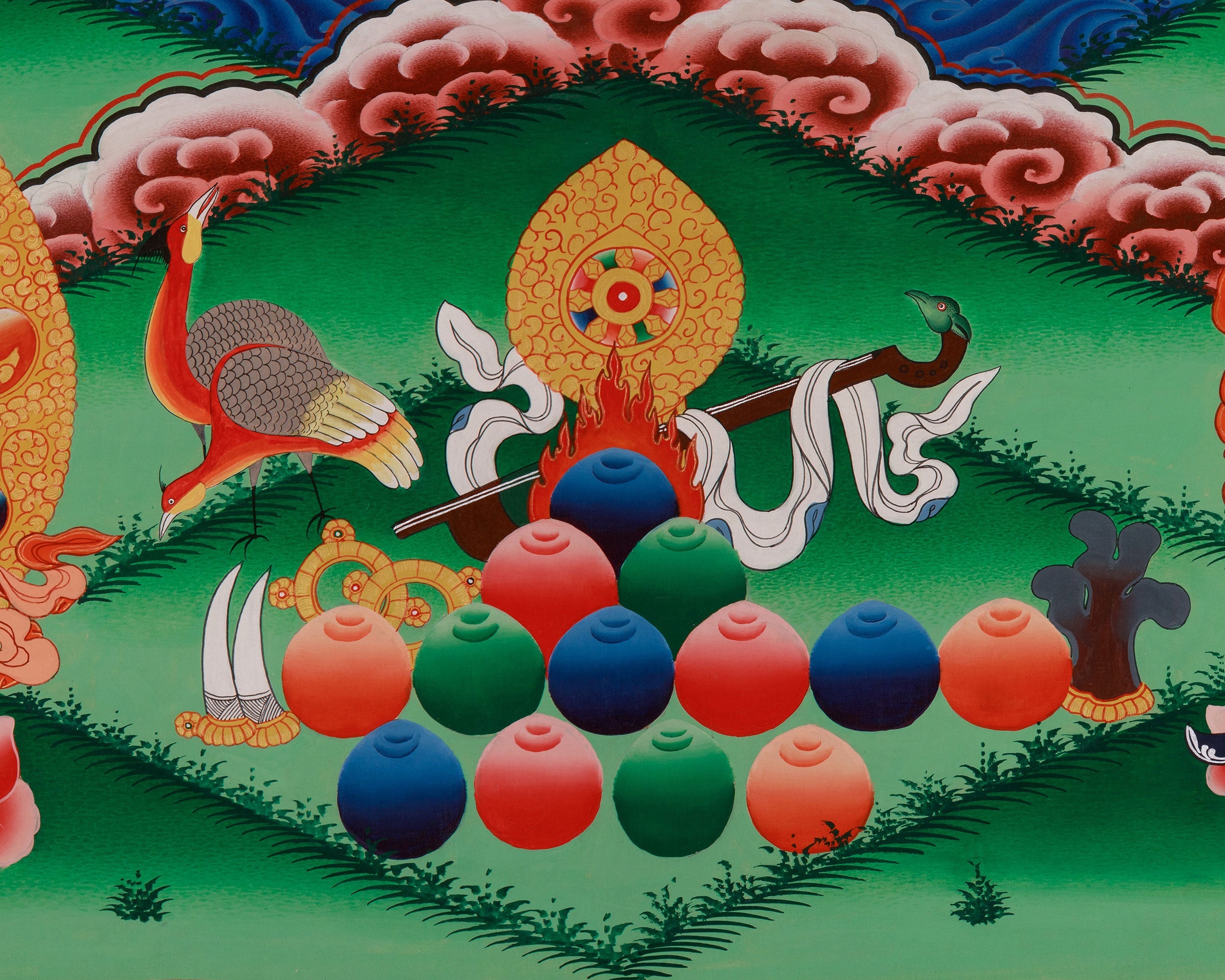 Divine Thangka of Chenrezig | Avalokiteshvara, 5 Dhyani Buddhas, White Tara, Green Tara, Manjushri & Vajrapani