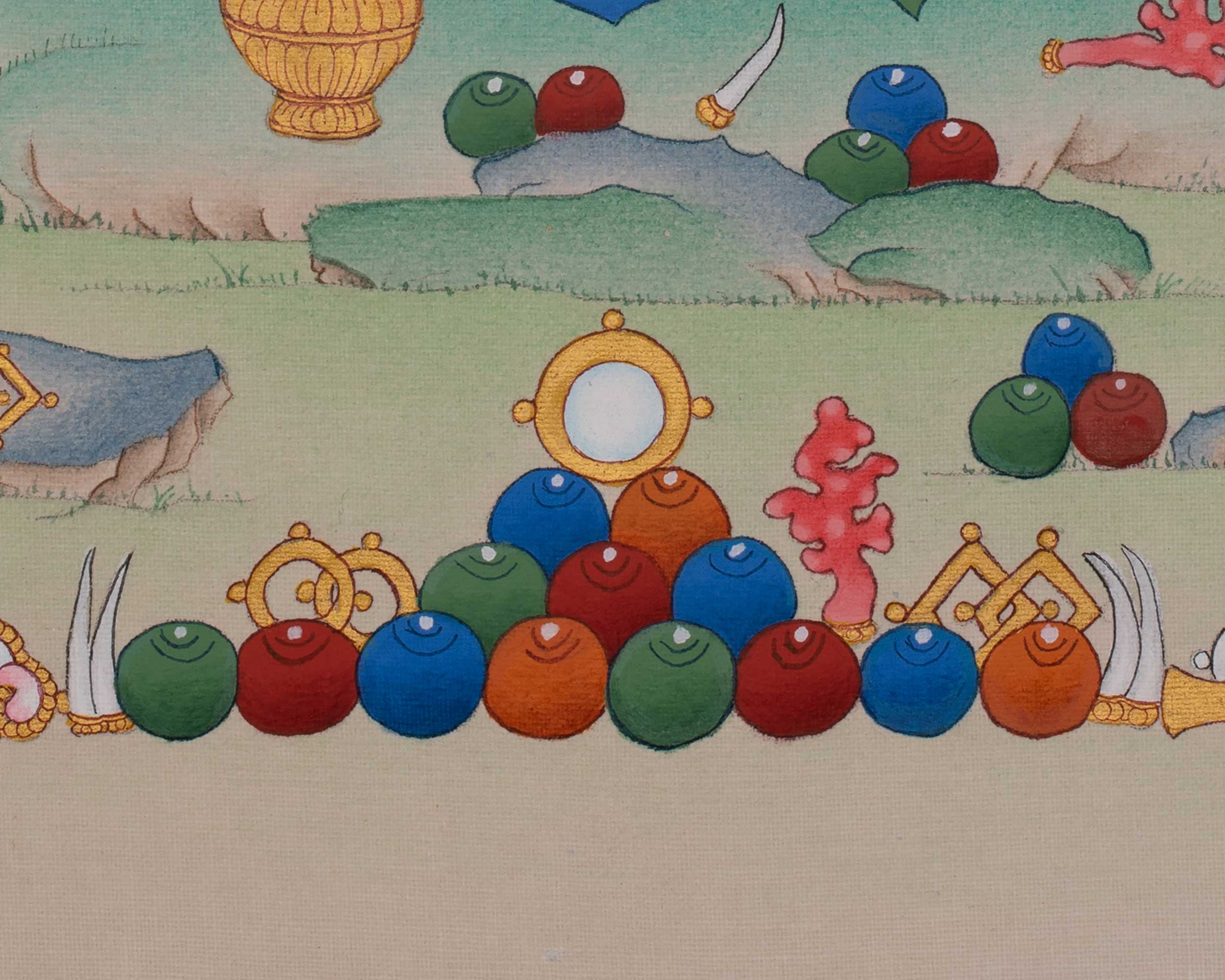 Dzambhala Prosperity Buddhist Art | Tibetan Thangka of Wealth and Abundance
