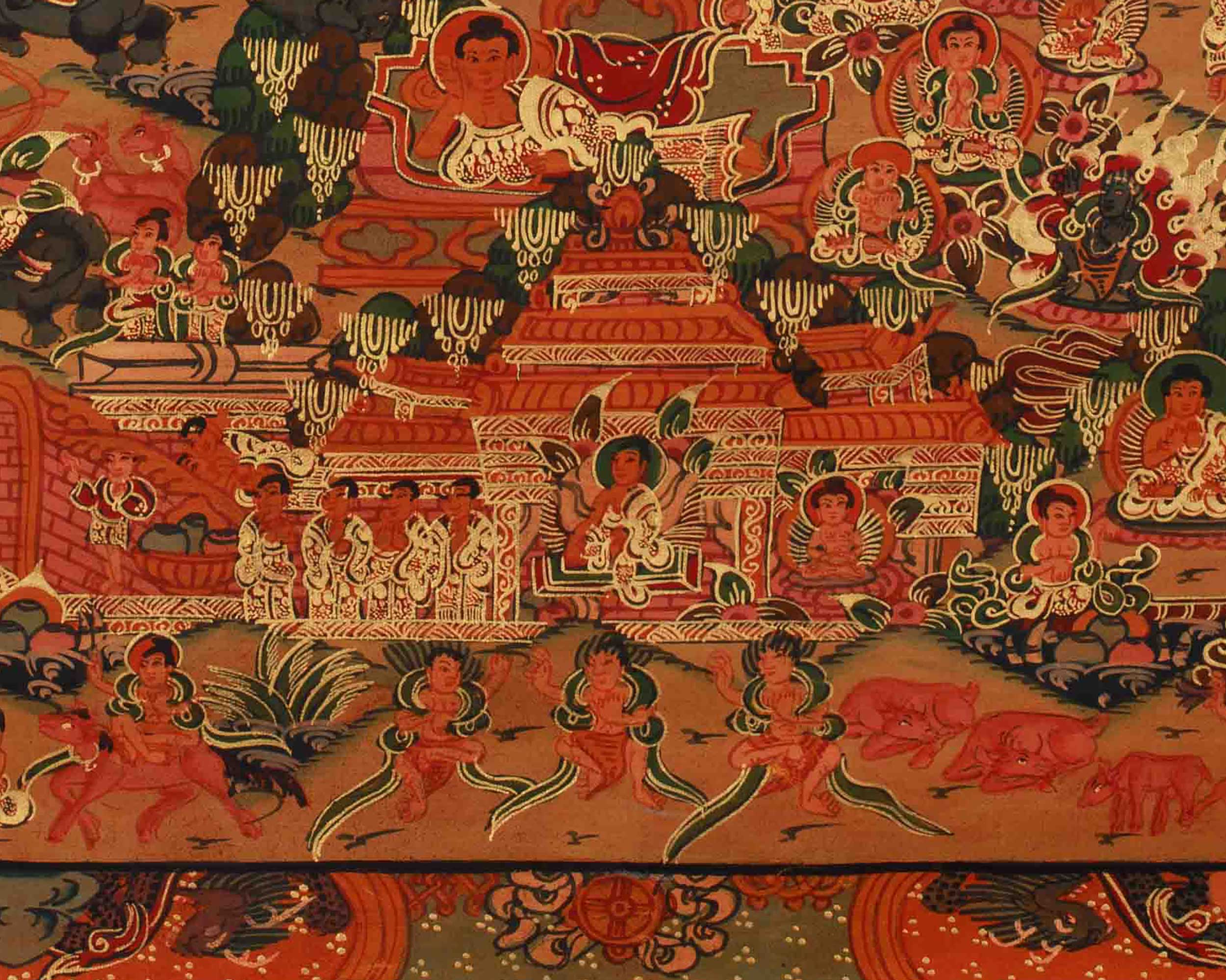 Sacred Buddha Life Story Art | Birth, Enlightenment, and Teaching of Dharma Thangka