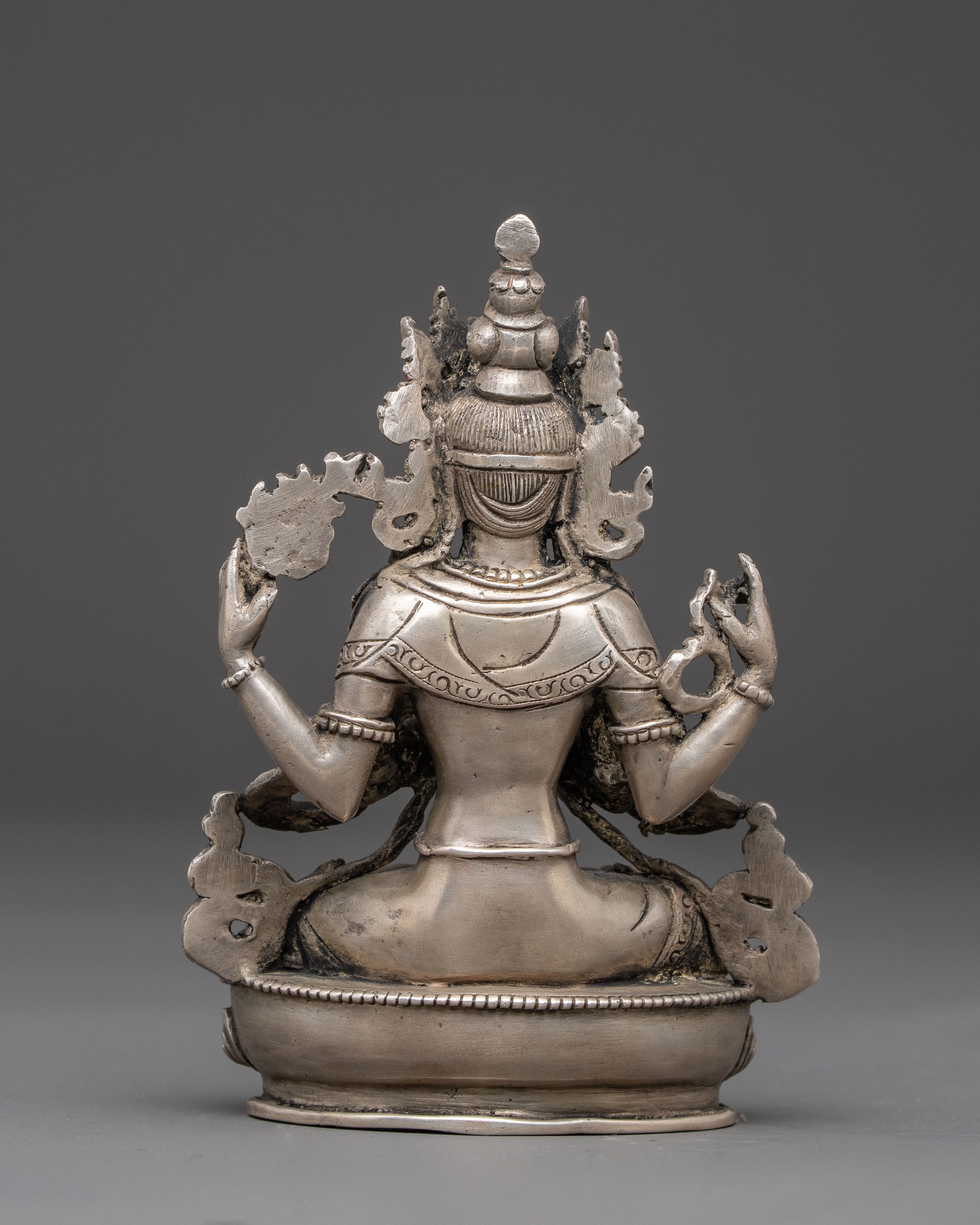 Handmade Silver Chenrezig Statue | Compassion Buddha Sculpture