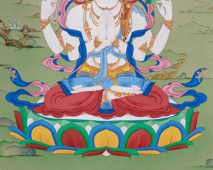 Tibetan Four-Armed Guanyin Bodhisattva Thangka | Compassion and Wisdom