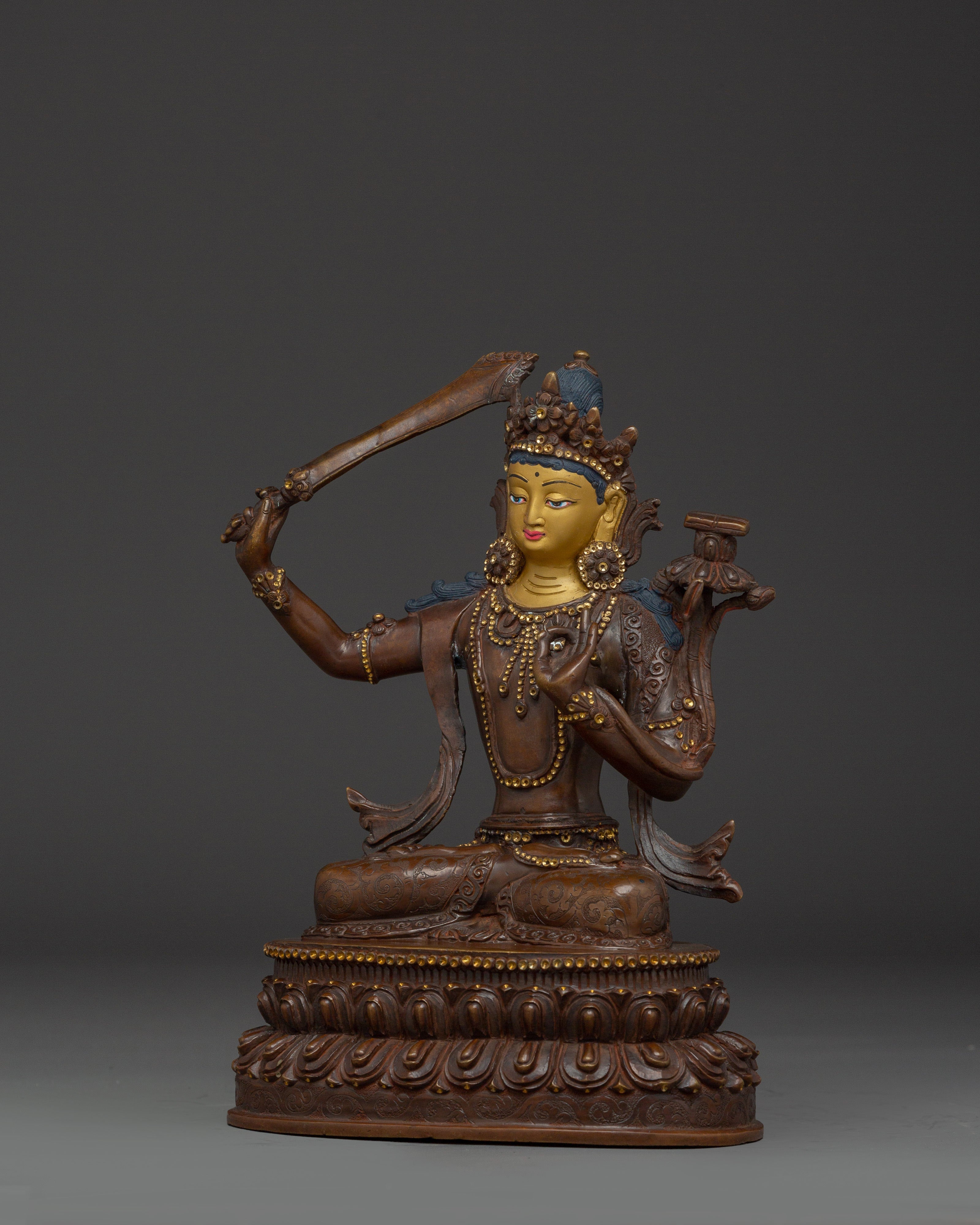 Copper Manjushri Statue for Meditation | Wisdom Deity for Altar & Spiritual Focus