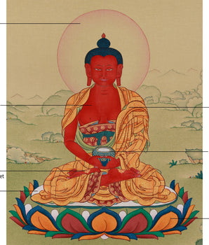 Sacred Amida Buddha | Compassion & Enlightenment | 24K Gold & Natural Stone Colors on Cotton Canvas