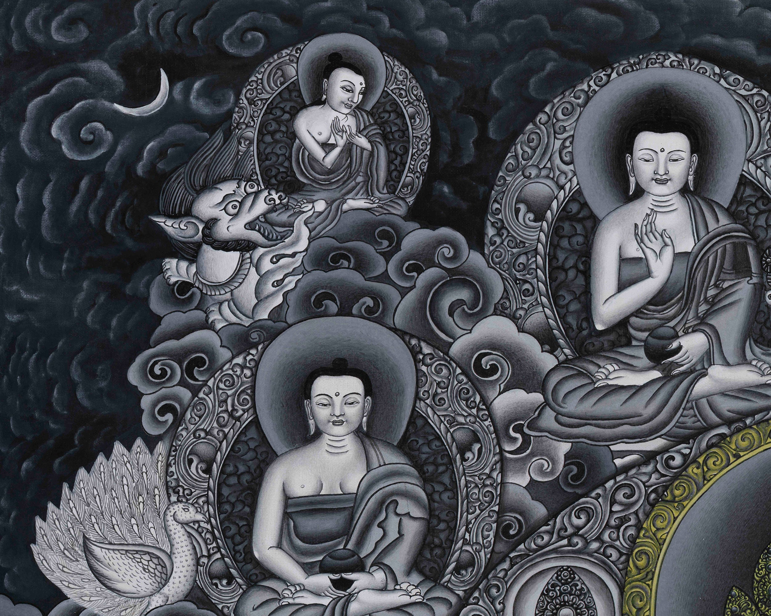 Goddess Green Tara Digital Print | Monochromatic Giclée on Cotton Canvas