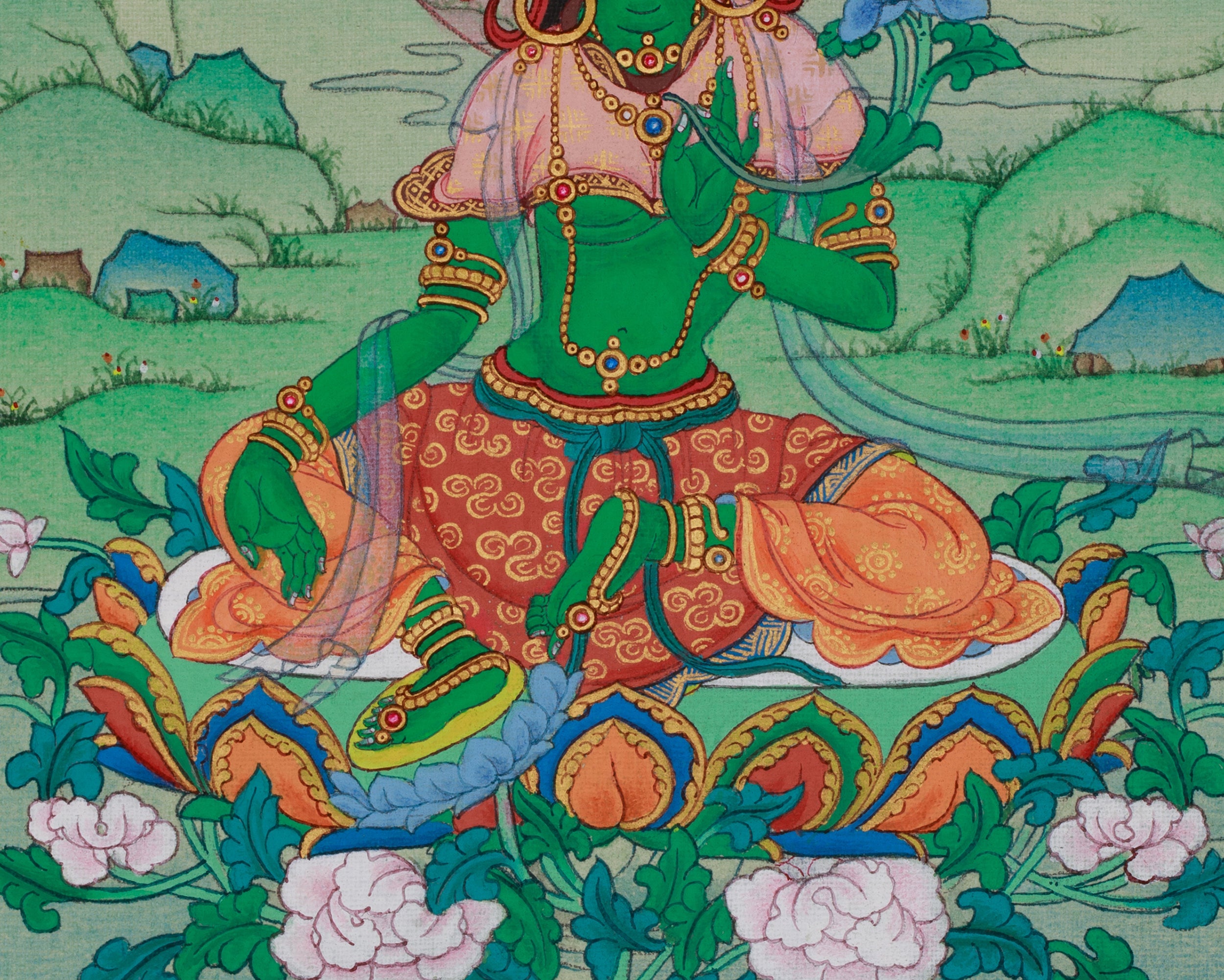 Buddhist Thangka of Green Tara | Compassion, Swift Protection, and Blessings