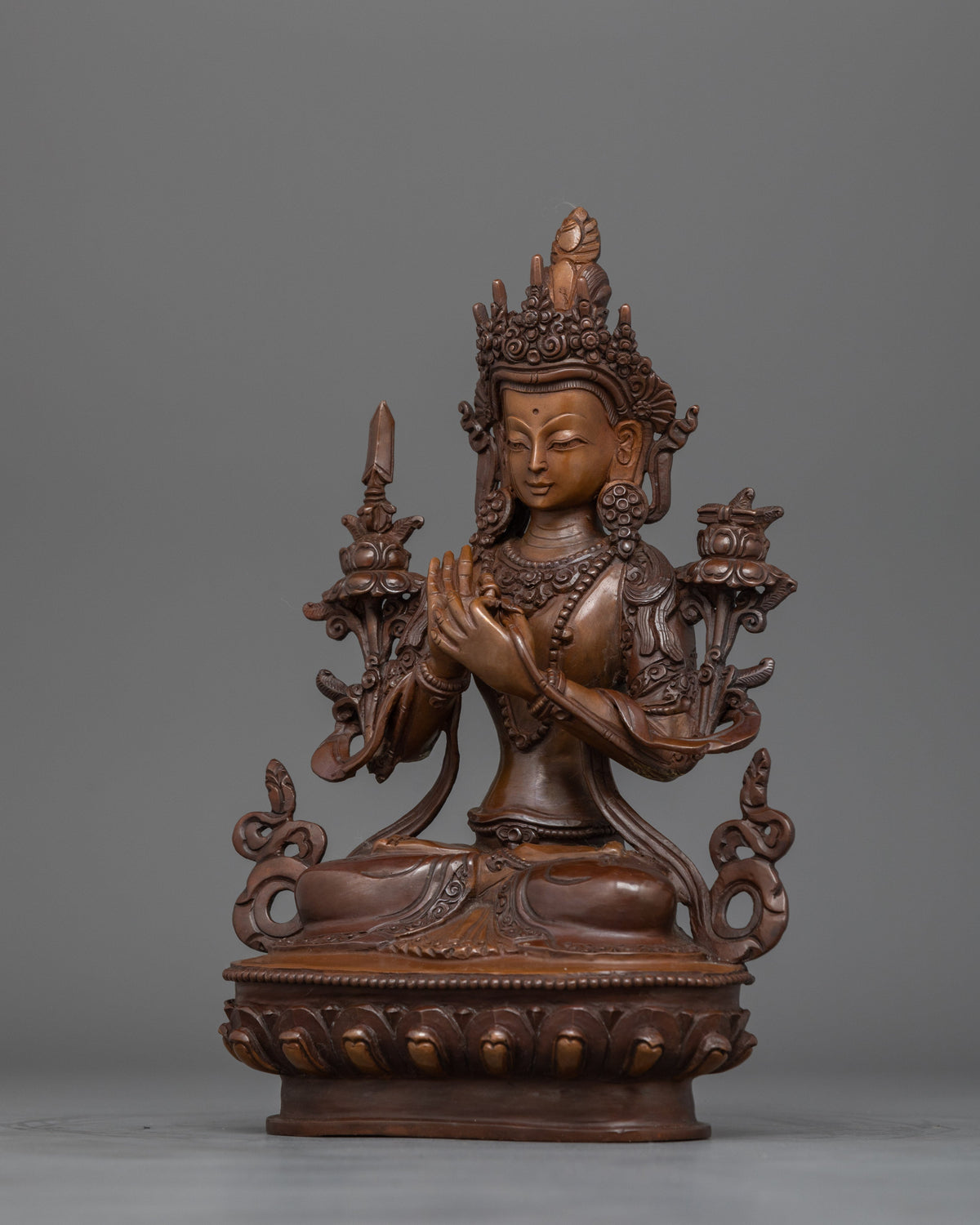 Spiritual Wisdom Figure of Bodhisattva Manjushri | Handcrafted Meditation and Study Decor