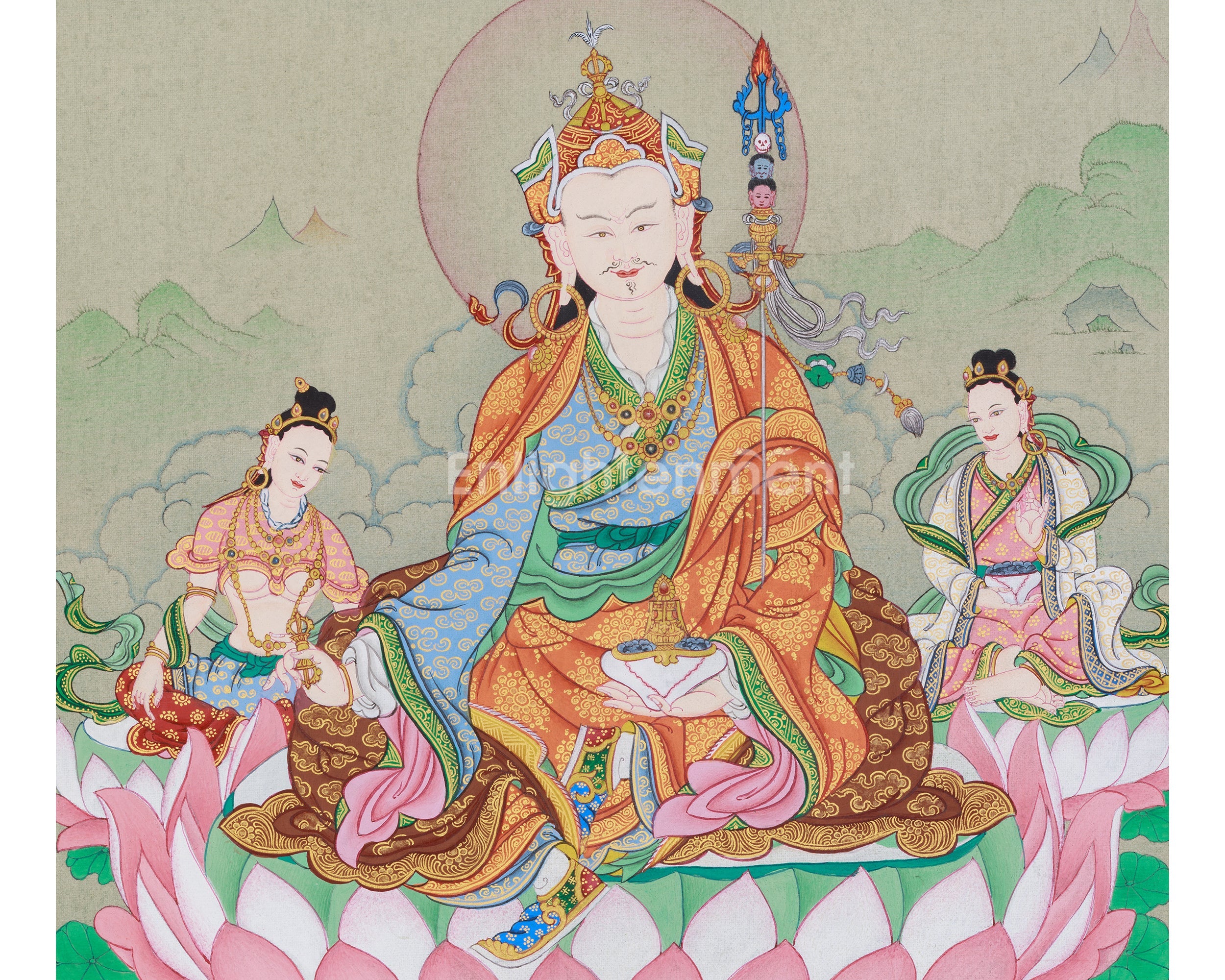 Sacred Guru Rinpoche with Consort - Mandarva and Yeshe Tsogyal