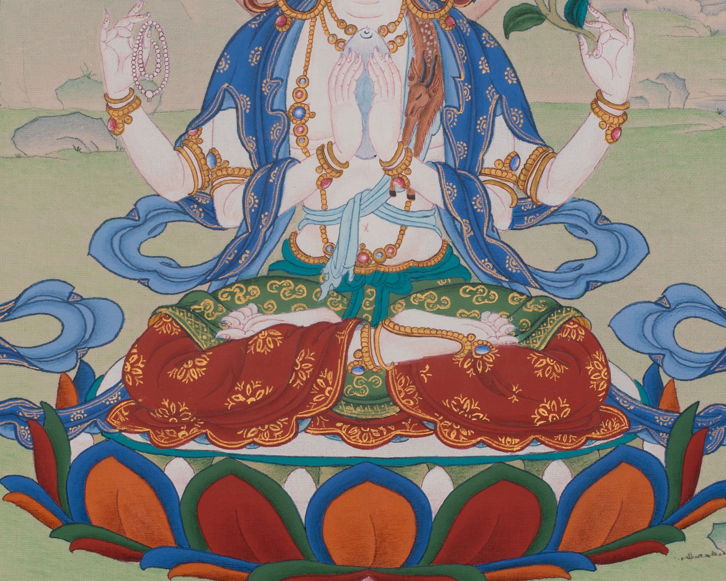 Chenrezig Meditation Art | Avalokiteshvara Thangka | Compassion Buddha