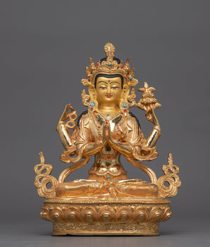 Compassionate Chenresig Dharma Buddha Statue | 24K Gold Gilded Artwork