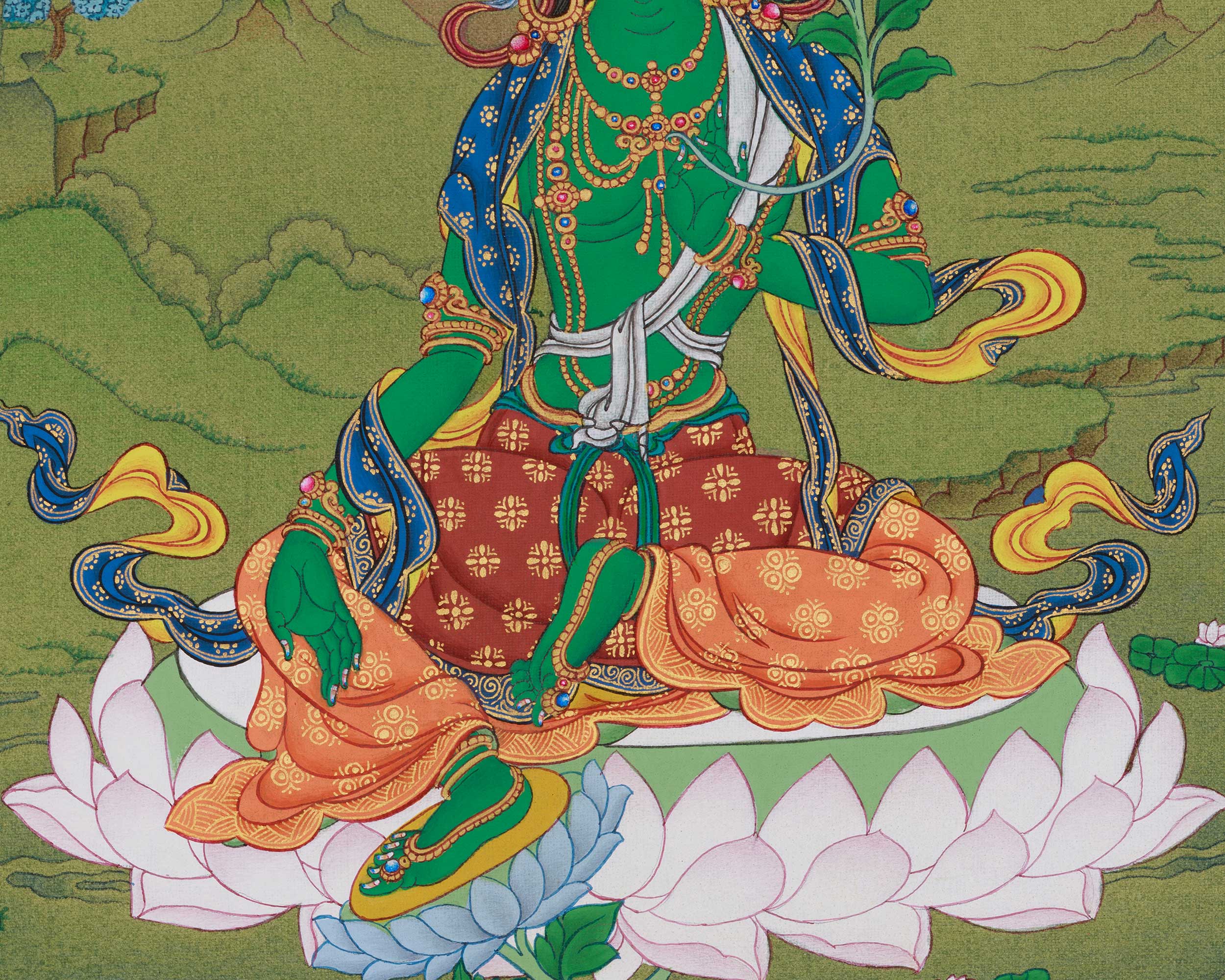 Divine Green Tara Thangka | Himalayan Goddess Art of Swift Compassion