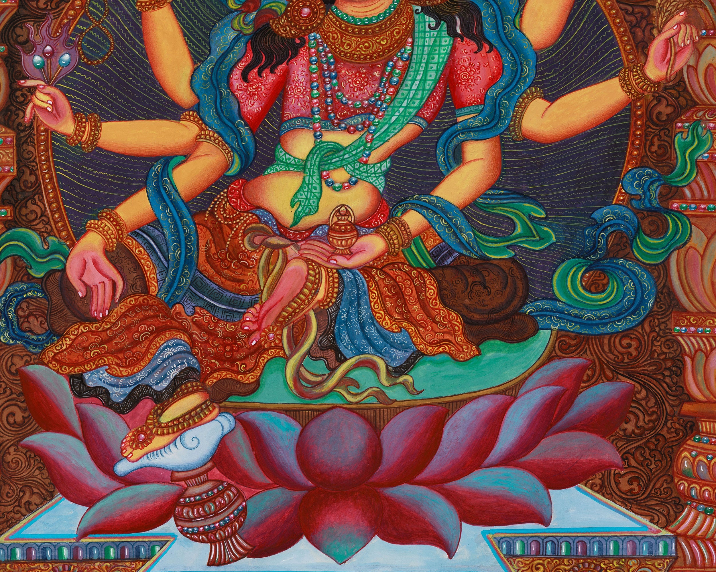 Divine Six-Armed Vasudhara Canvas Print | Buddhist Goddess of Wealth