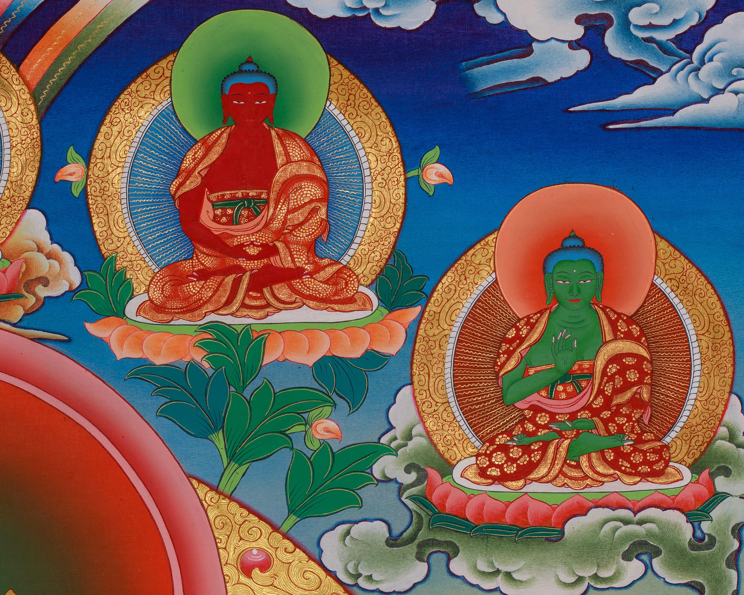 Chenrezig With Other Deities Thangka | Five Dhyani Buddha | Vajrapani And Manjushri Art