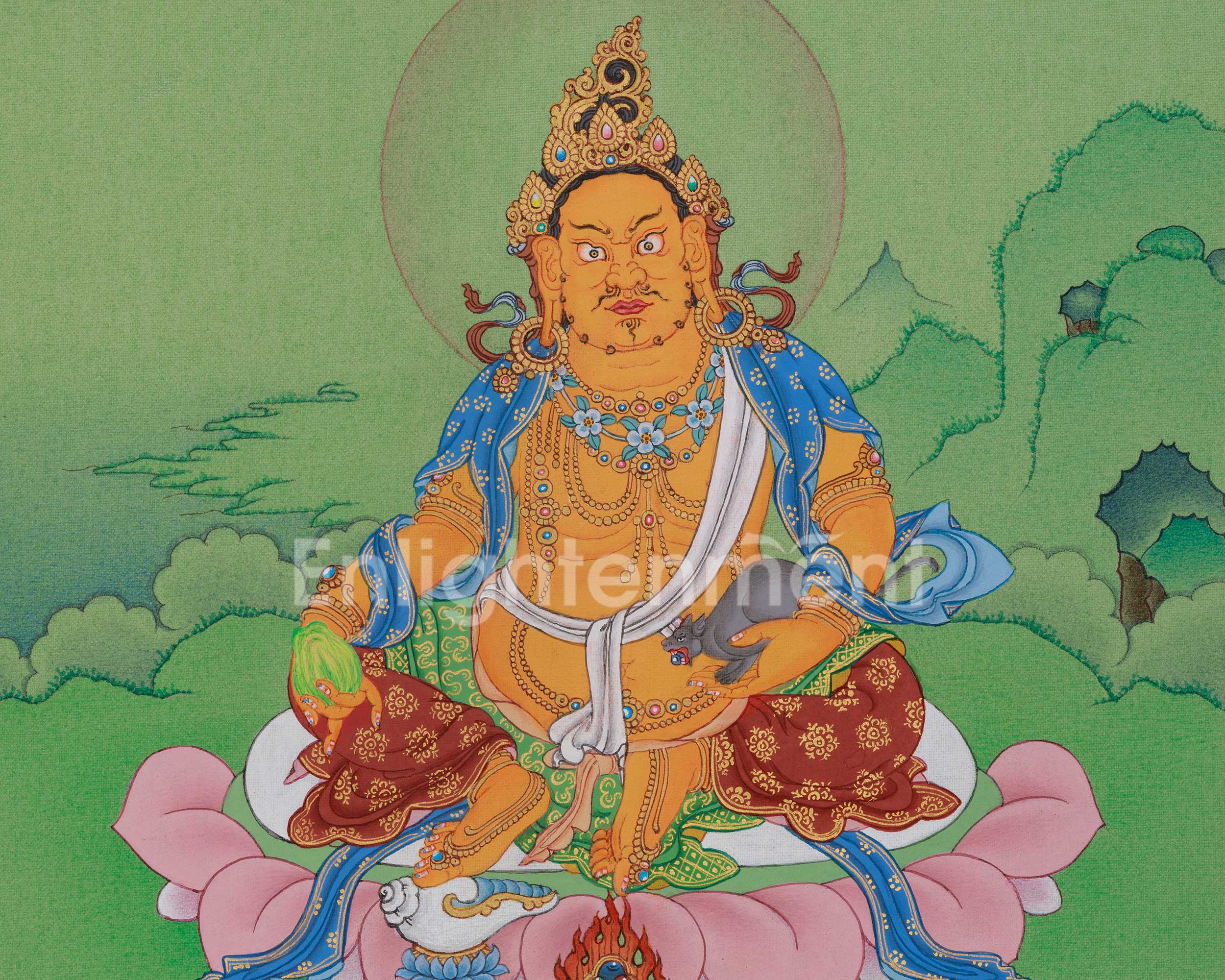 Buddhist Prosperity Deity Dzambhala Thangka | Sacred Wealth Deity Art