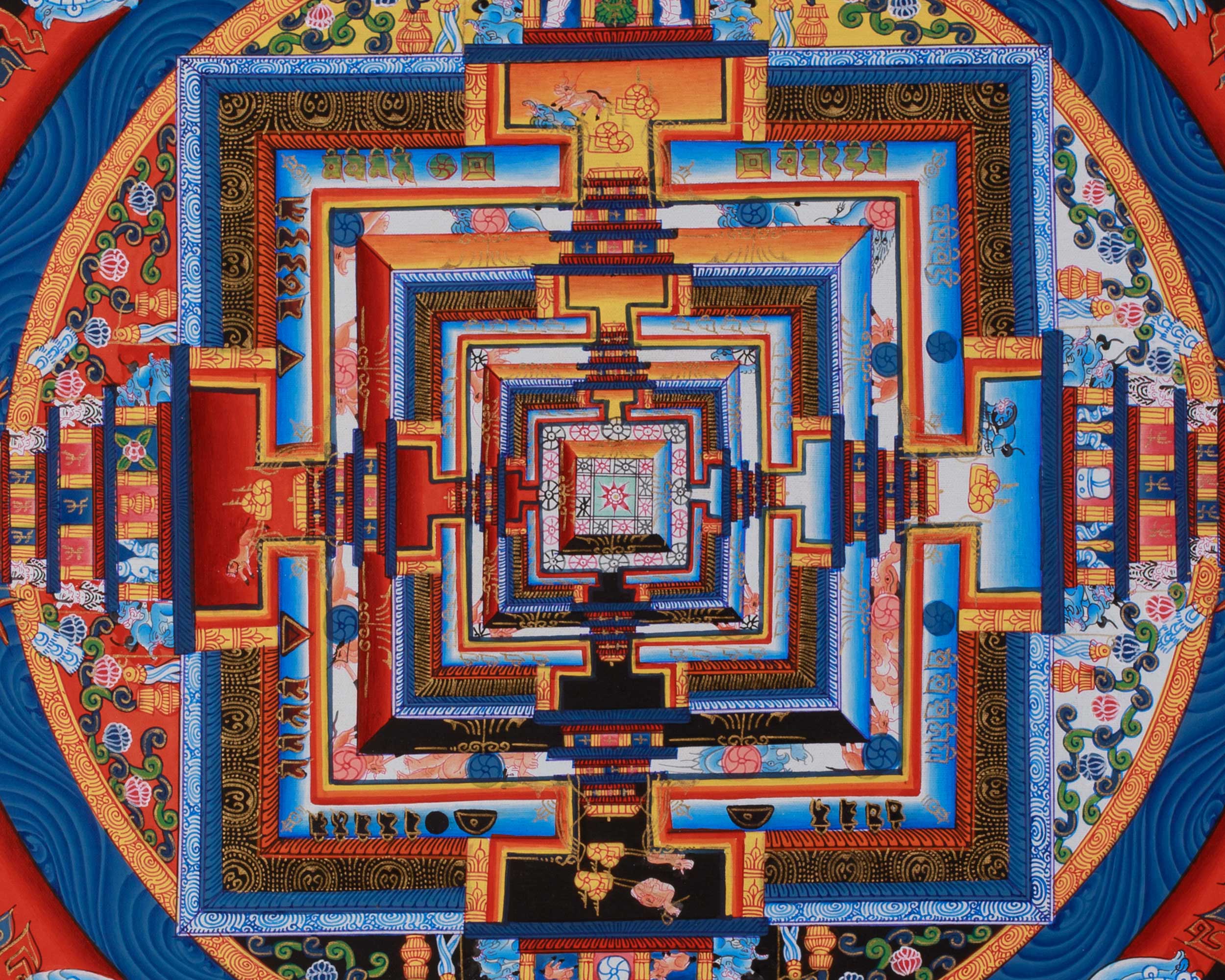 Himalayan Artwork of Kalachakra Mandala | Hand-Painted Buddhist Mandala Thangka