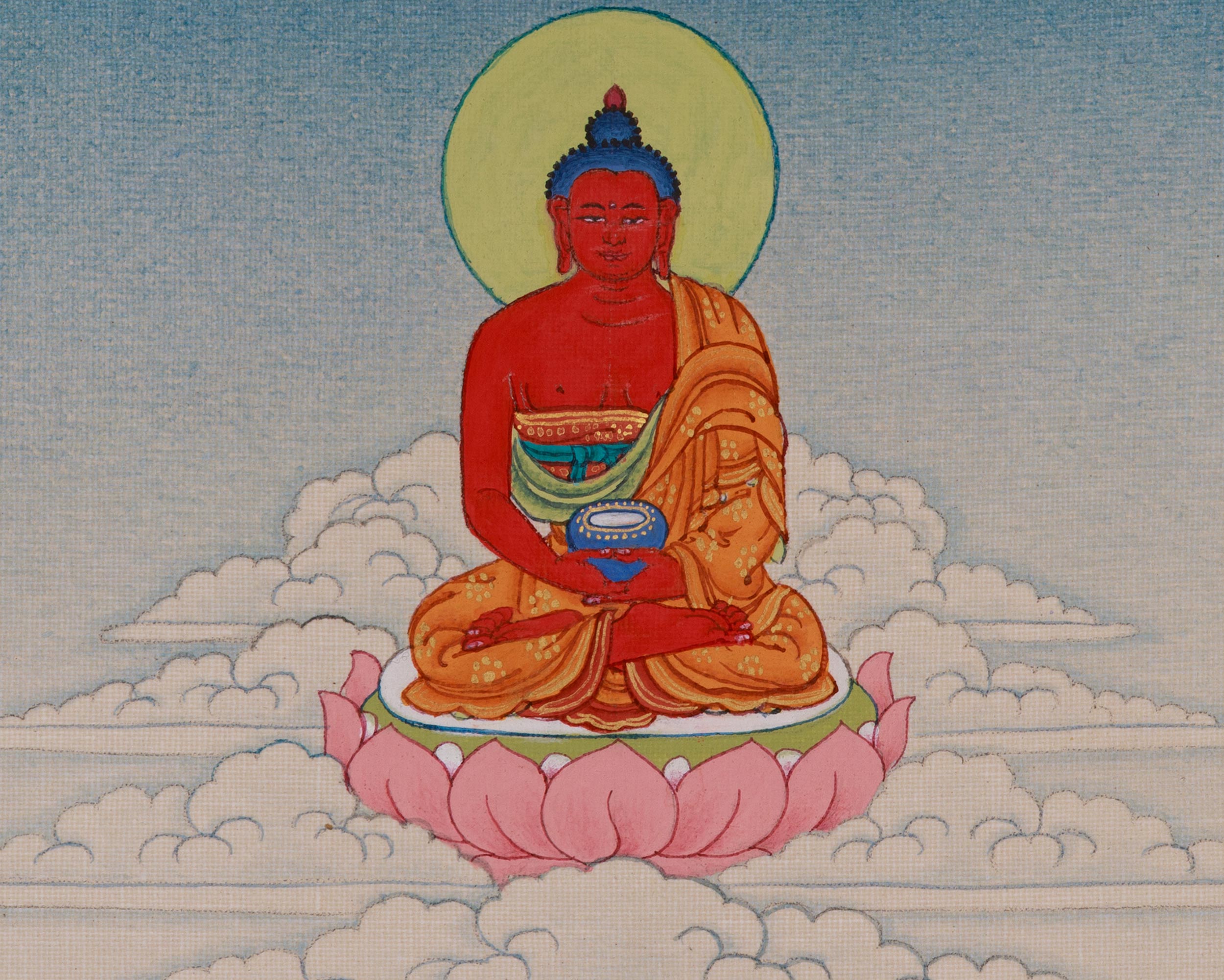 Sacred Thangka Of Four-Armed Chenrezig | Avalokiteshvara Art | Meditation Altar