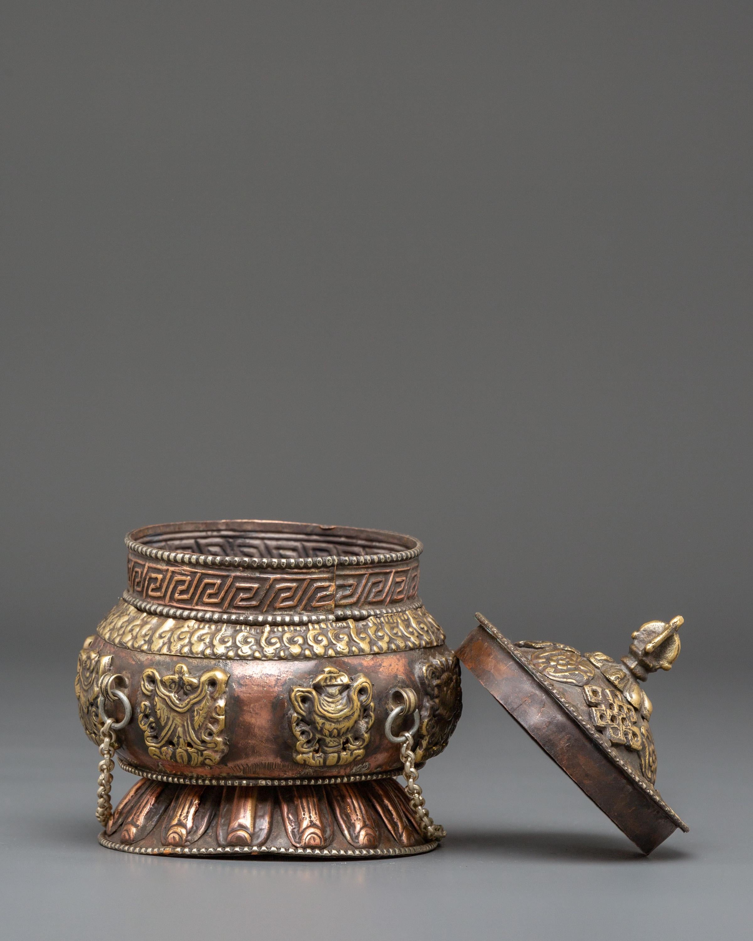 Sacred Incense Burner For Buddhist Rituals | Tibetan Ritual Copper Brass Decor
