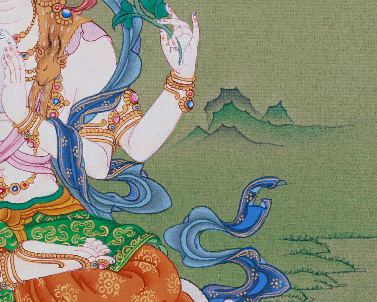 Traditional Four-Armed Avalokiteshvara Thangka | Chenrezig Painting