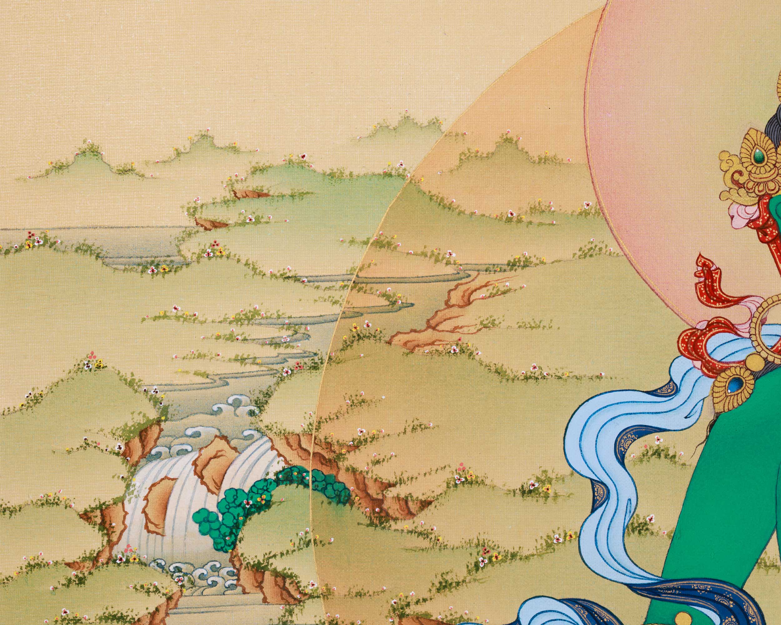Goddess Green Tara Thangka Print | Guardian of Liberation | Arya Tara For Wall Decoration