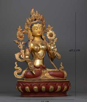 White Tara Gold Gilded Oxidized Statue | Handcrafted Symbol of Healing and Compassion