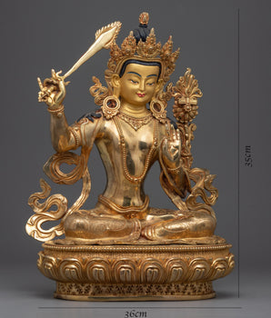 Gold Gilded Manjushri Meditation Practice Statue | Traditional Bodhisattva Art