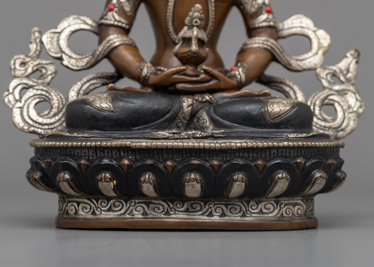 Amitayus Carved Sculpture | Silver Plated Figure of Longevity
