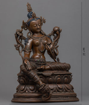 Green Tara Copper Statue | Traditionally Hand-Carved Mother Tara Artwork