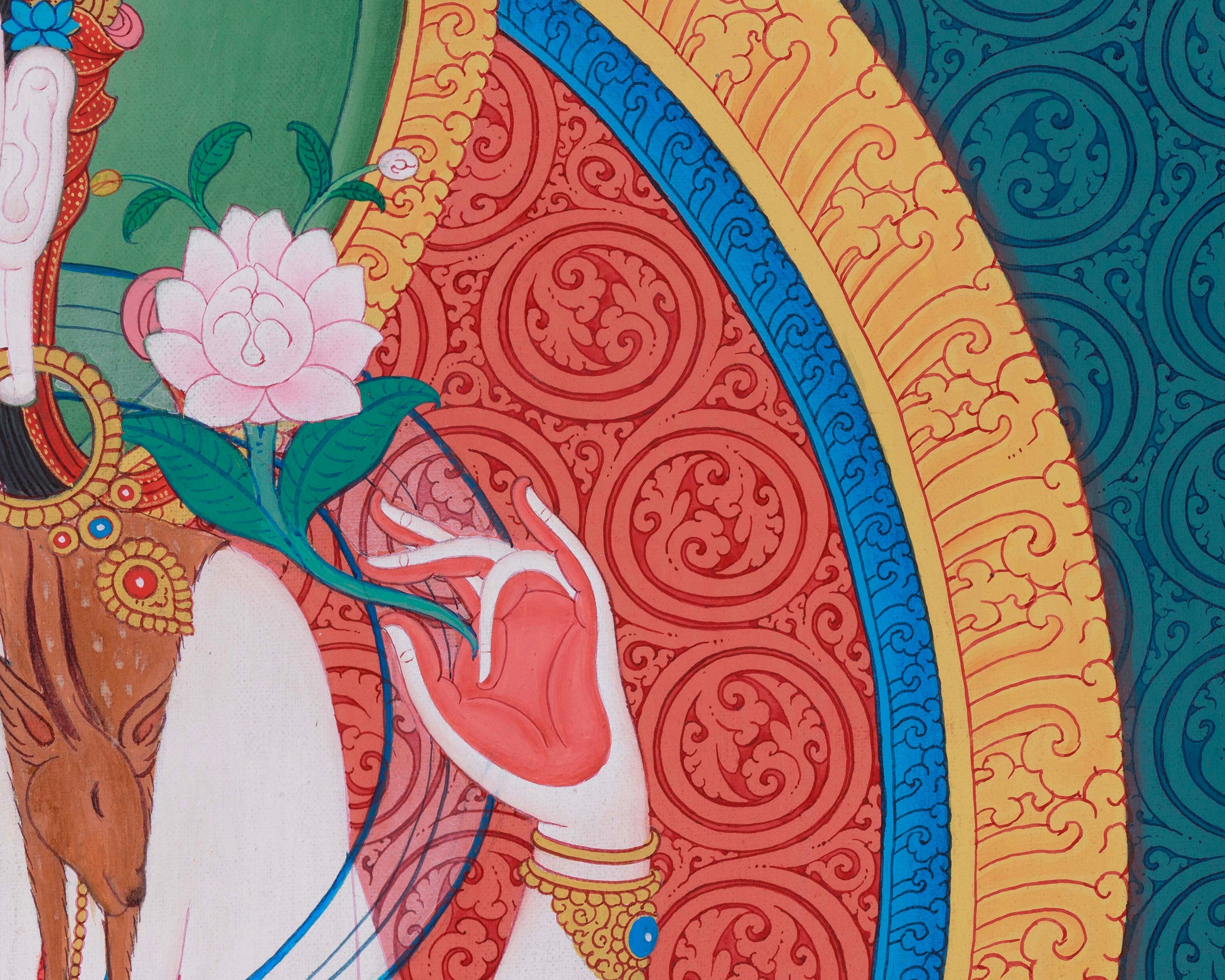 Tibetan Chenrezig Artwork | Hand-Painted Thangka of the Compassionate Bodhisattva