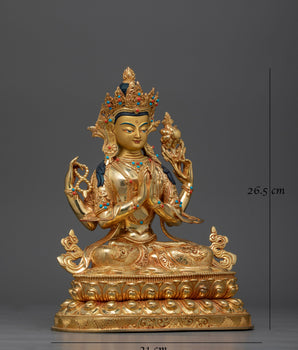 Chenrezig Gemstones-Decorated Statue | An Embodiment of Compassion and Divine Grace