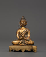 Amitabha Buddha Statue with Gold Plated Antique Finish Copper Body