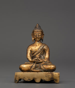 Amitabha Buddha Statue with Gold Plated Antique Finish Copper Body