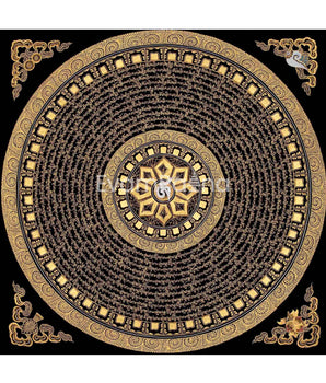 Original Hand Painted Mantra Mandala Thangka | Black And Gold Style Mandala | Wall Hanging Decor |