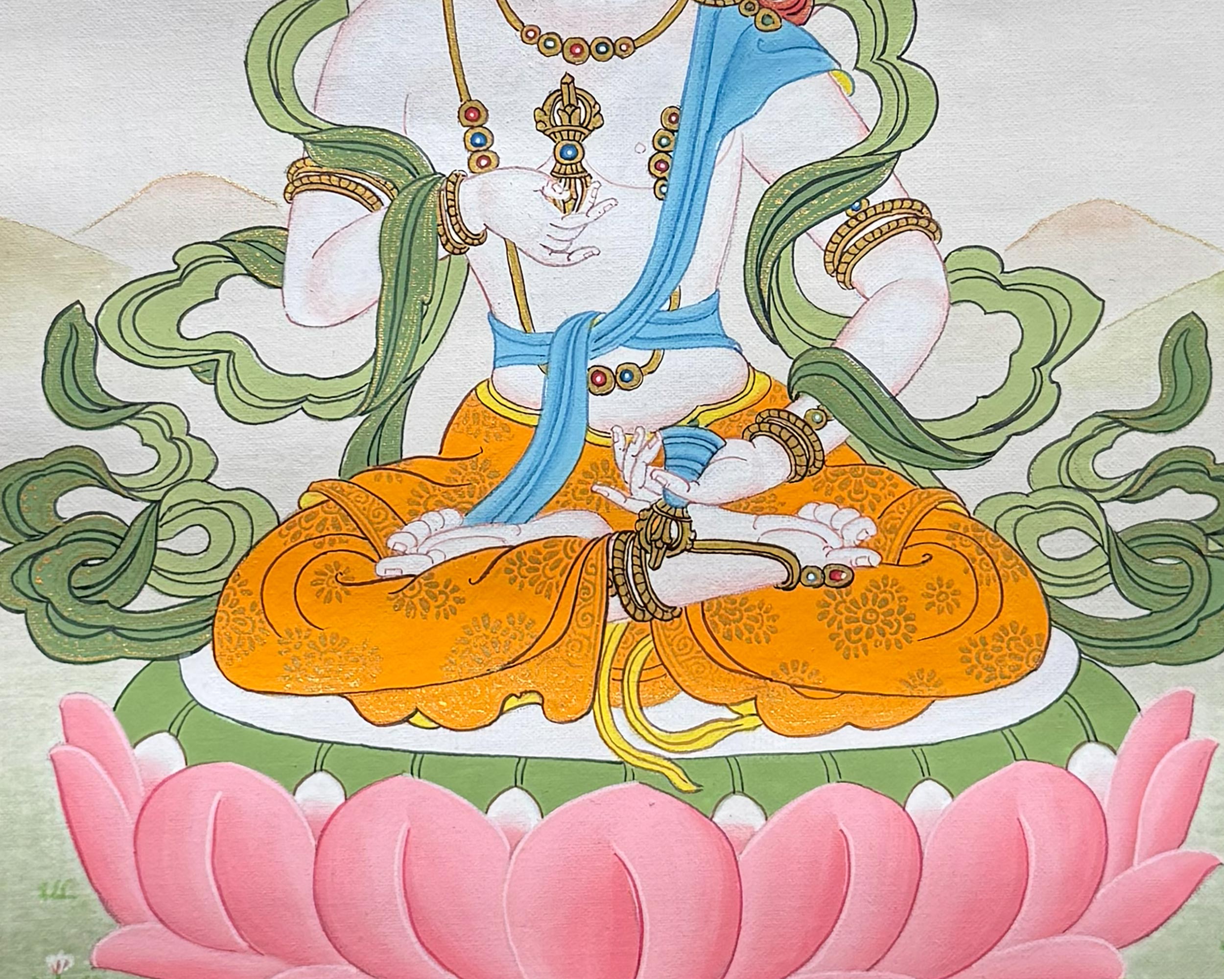 Traditional Vajrasattva Thangka With Brocade | Symbol of Purity, Healing, and Inner Transformation