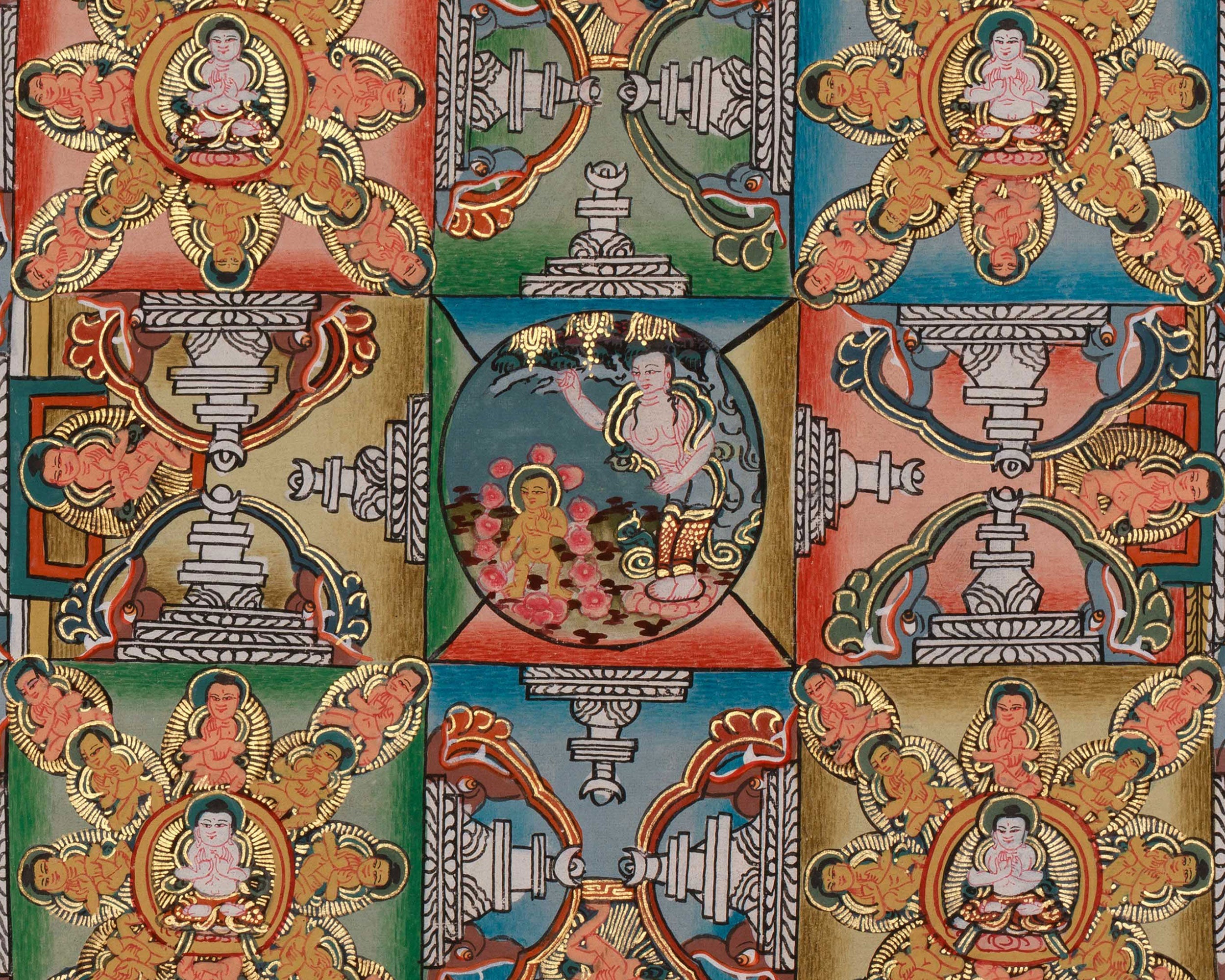 Sacred Mandala Artwork | Hand Painted Buddhist Thangka | Home Decor
