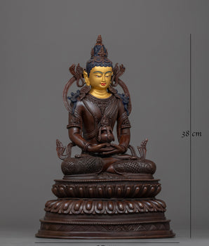 Gold Face Amitayus Statue | Handmade Sculpture of Buddha of Infinite Life