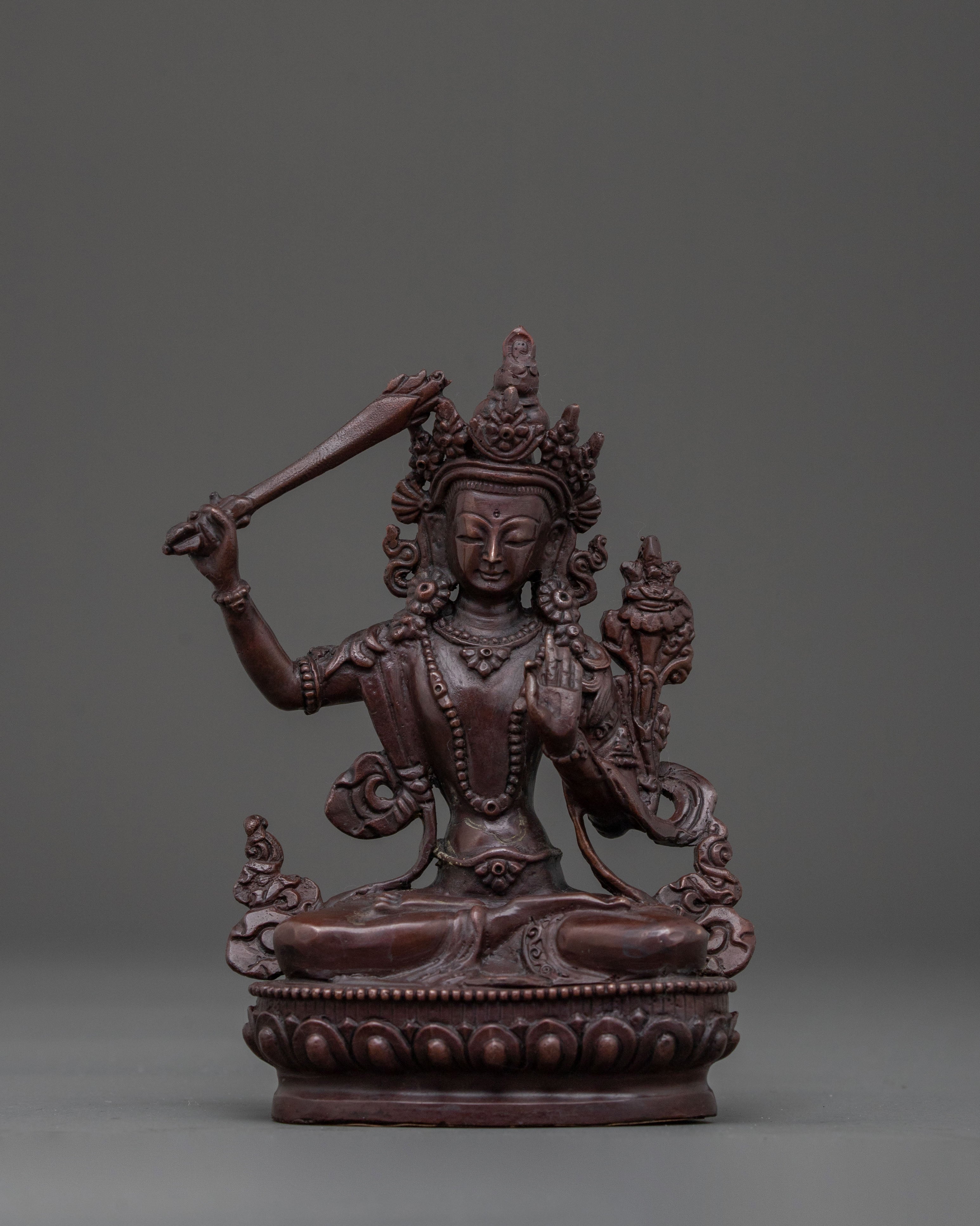Sacred Manjushri Oxidized Copper Statue | Buddhist Wisdom Art