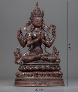 Oxidized Copper Body Bodhisattva Avalokitesvara Statue | Bodhisattva Sculpture for Practice