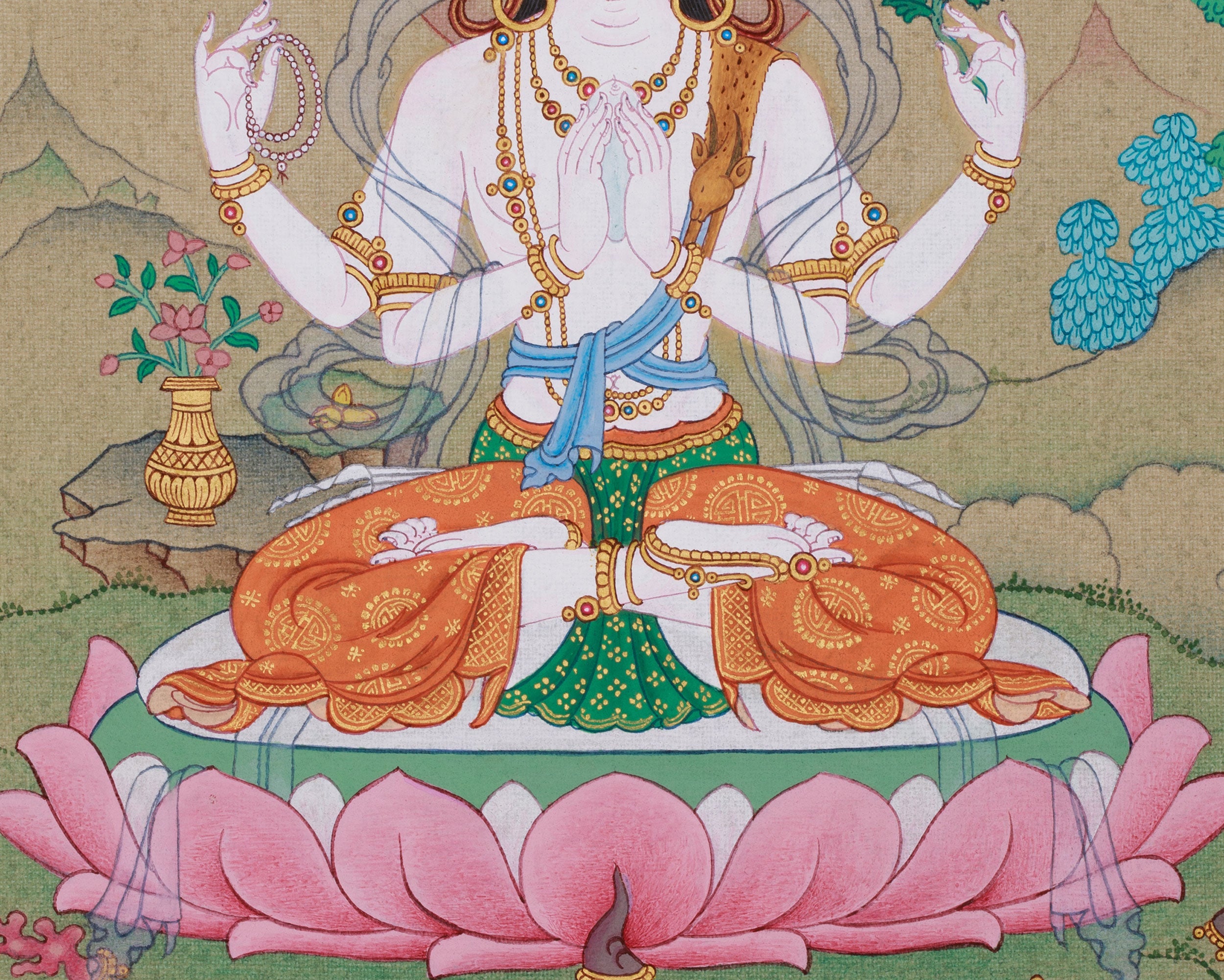 Four Armed Chenrezig Thangka | Avalokiteshvara’s Boundless Compassion