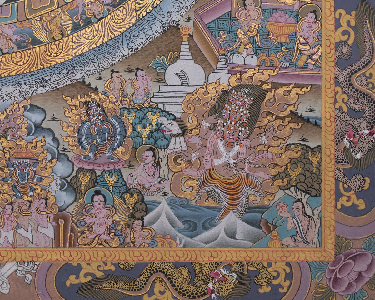 Traditional Painted Grey Colored Buddha Mandala | A Symbol of Wisdom & Balance