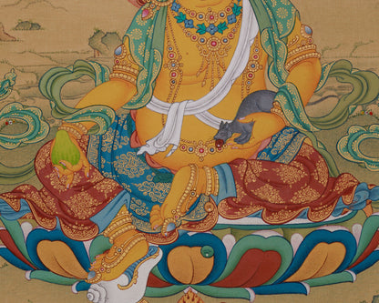 Tibetan Dzambhala with Ratnasambhava Thangka |  Prosperity Artwork